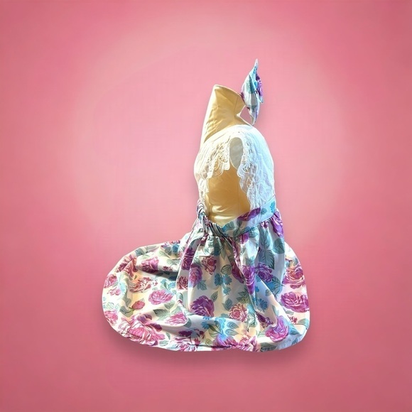 Girl high low dress v neck with floral skirt and crochet accents‎ size 24… - Picture 2 of 12